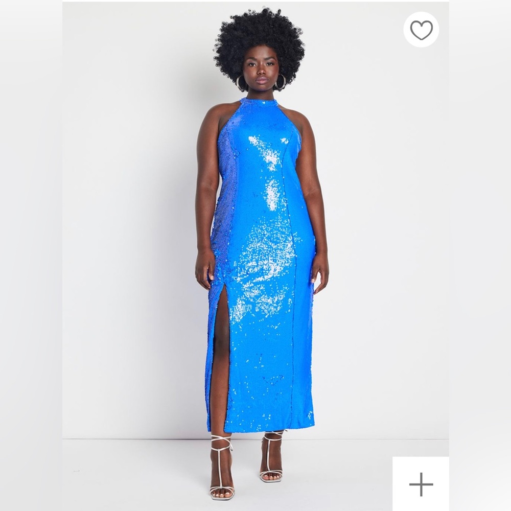 Eloquii Sequin Maxi Dress with Slit - Size 14, Blue